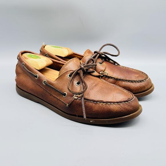 GH Bass & Co Shoes Mens 9 Wide Brown Leather Hampton Boat Deck Eye Moc Toe VTG - Picture 2 of 11